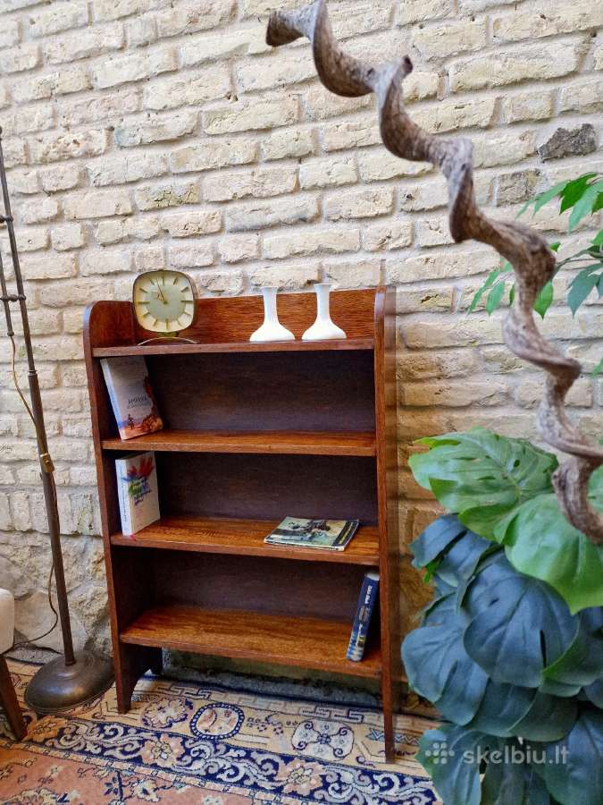 Vintažinė mid century deginto ąžuolo knygų lentyna - nuotraukos Nr. 12