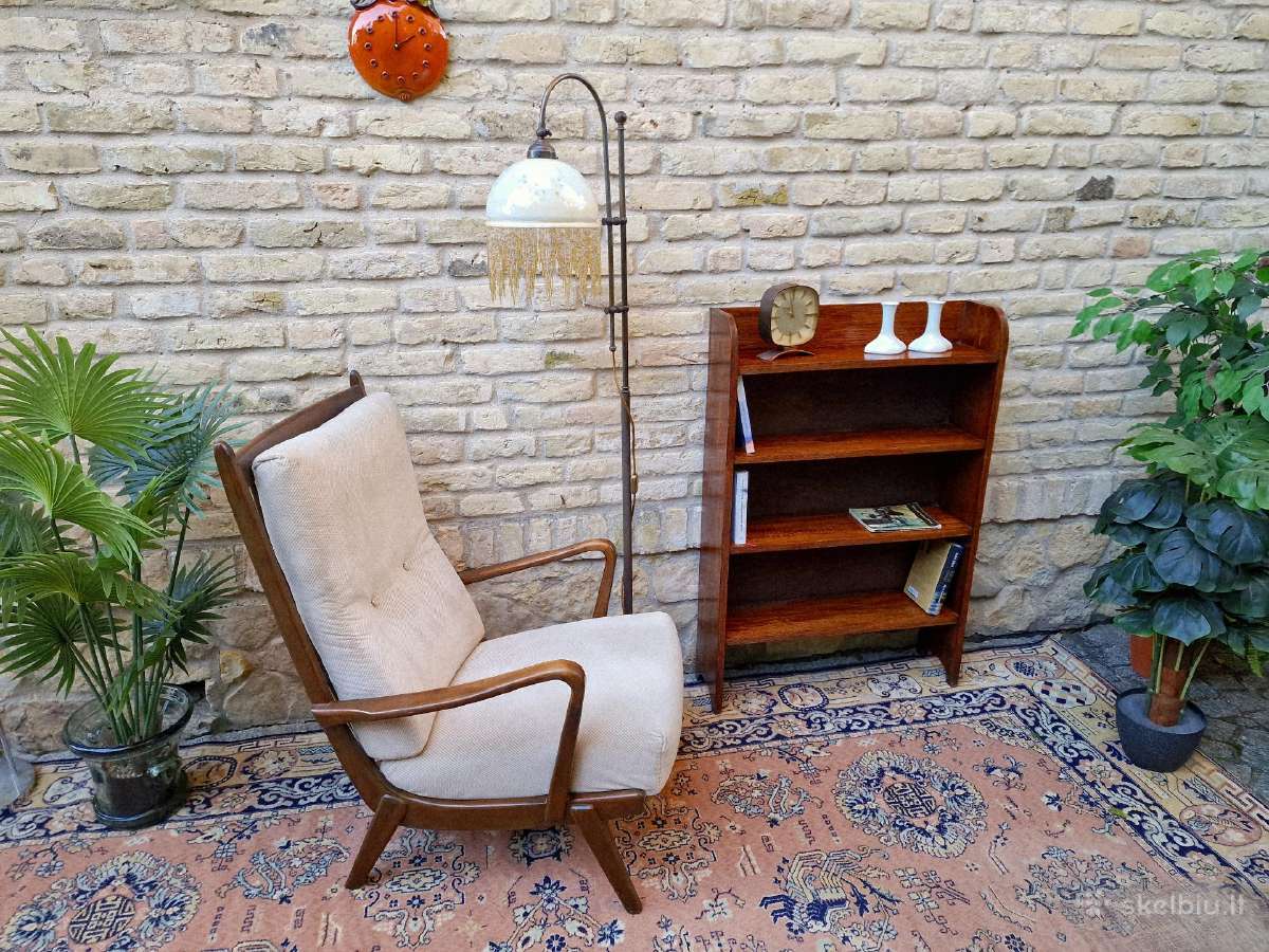 Vintažinė mid century deginto ąžuolo knygų lentyna - nuotraukos Nr. 15