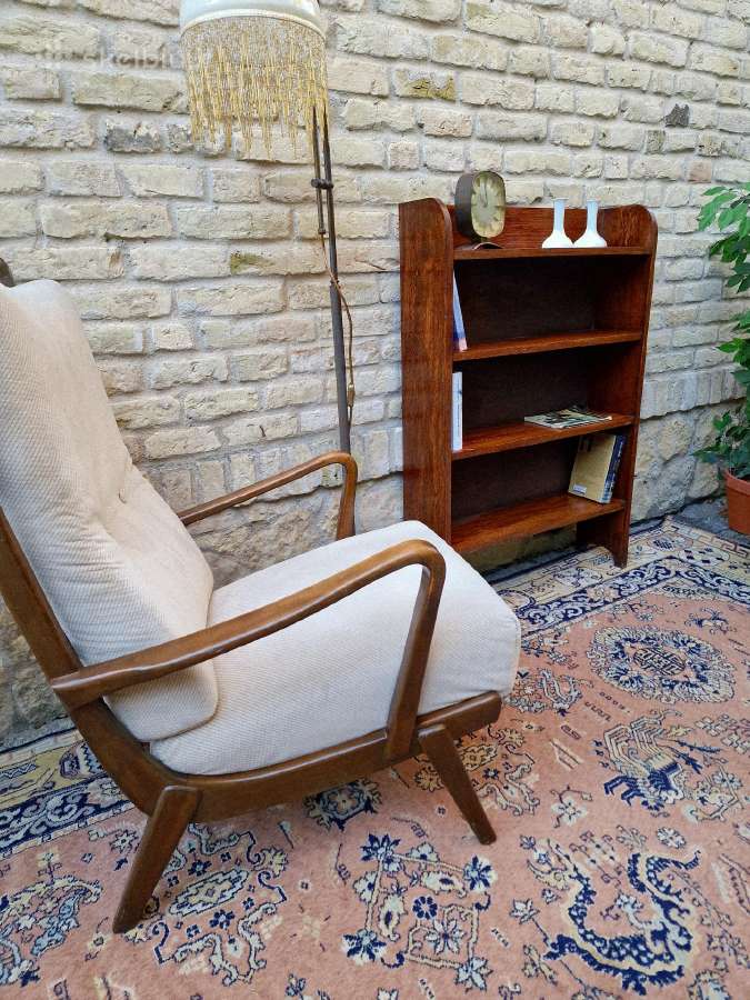 Vintažinė mid century deginto ąžuolo knygų lentyna - nuotraukos Nr. 19