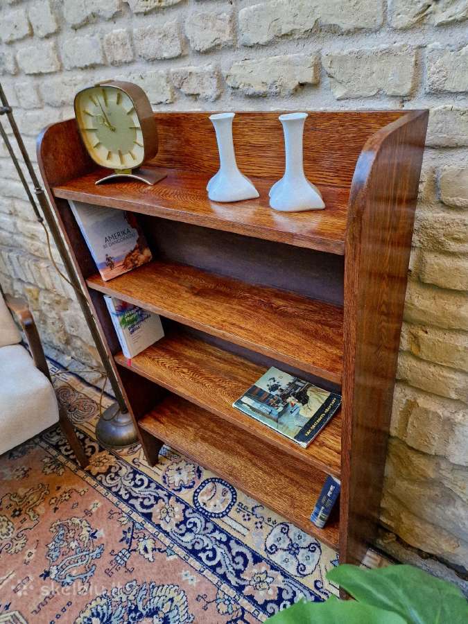 Vintažinė mid century deginto ąžuolo knygų lentyna - nuotraukos Nr. 21
