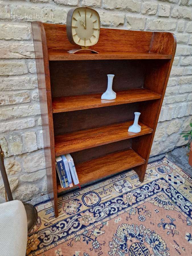 Vintažinė mid century deginto ąžuolo knygų lentyna - nuotraukos Nr. 27