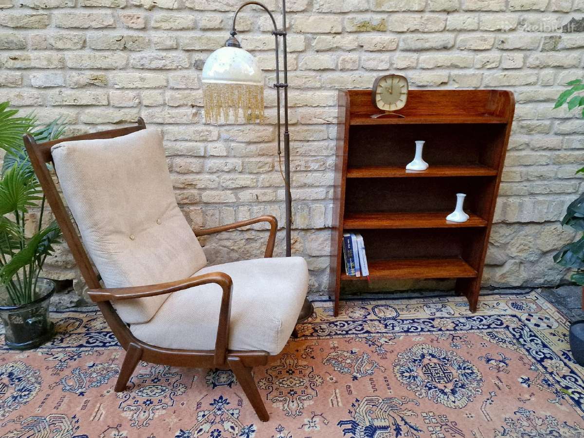 Vintažinė mid century deginto ąžuolo knygų lentyna - nuotraukos Nr. 25