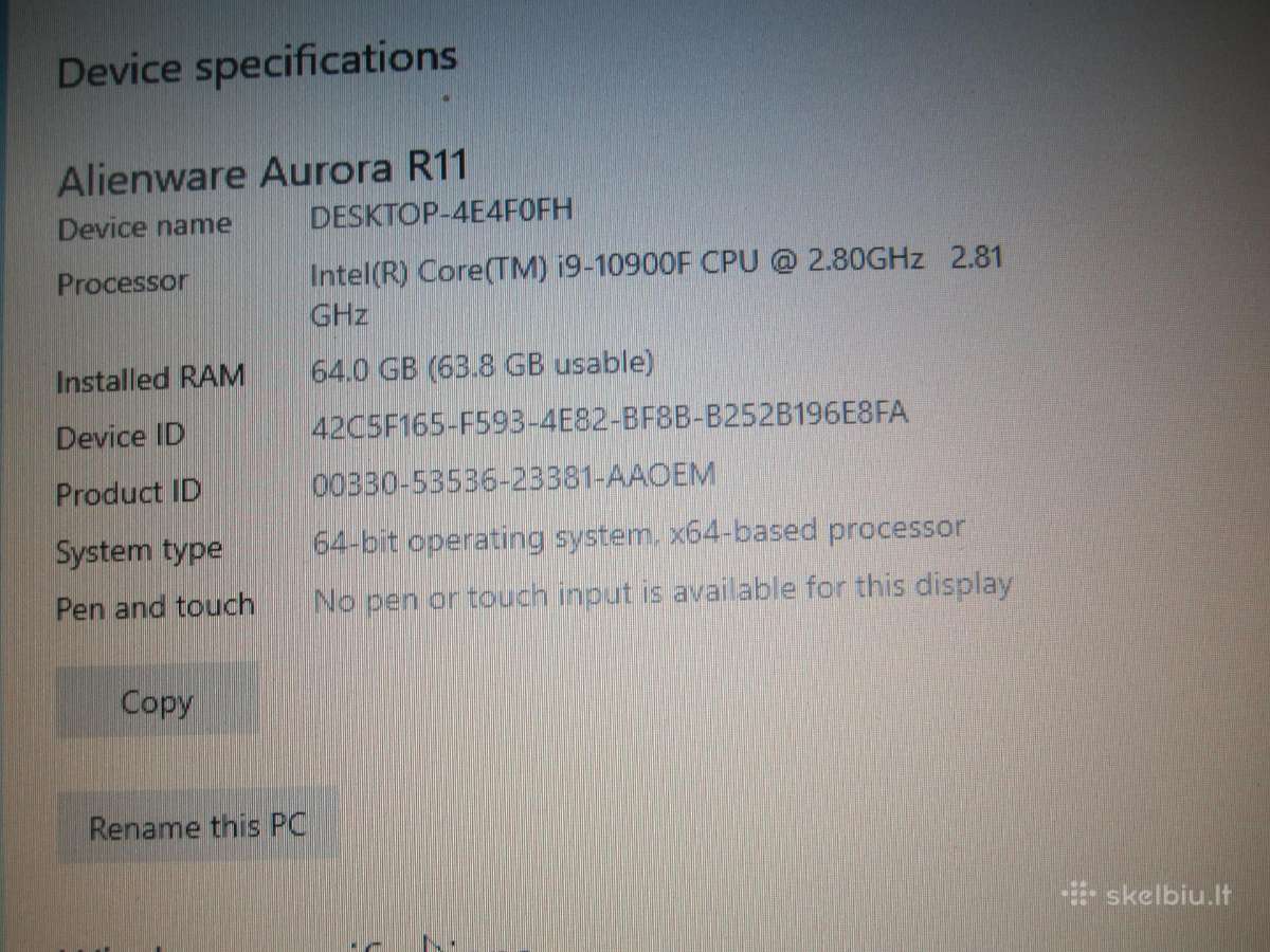 Rimtas kompiuteris Alienware Aurora R11 (Dell) i9 - nuotraukos Nr. 5
