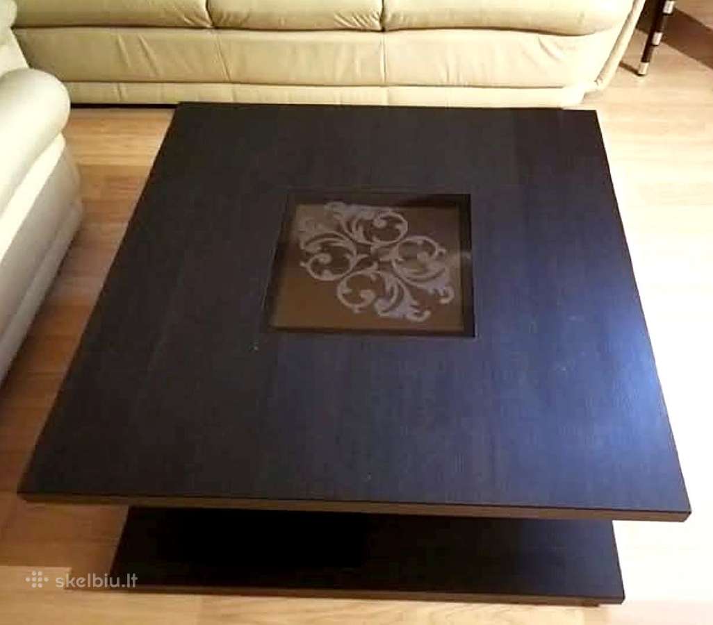 Žurnalinis staliukas su stiklo intarpu 90x90 cm - nuotraukos Nr. 2