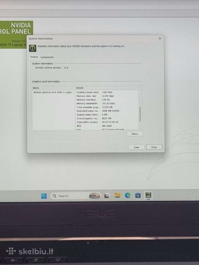 Asus Tuf Dash F15 i7 Rtx - nuotraukos Nr. 7