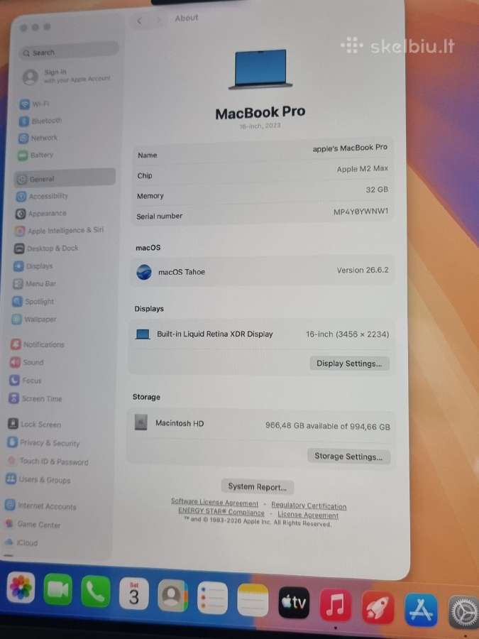 Apple MacBook Pro 16 M2 Max – 32 GB / 1tb - nuotraukos Nr. 9