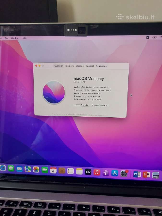 MacBook Pro 15" Retina 2015 i7 16gb RAM 256g - nuotraukos Nr. 6