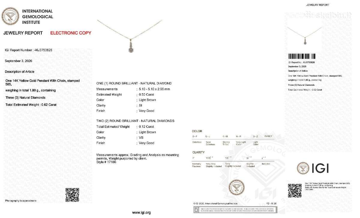 14k pakabukas su grandinėle, 0,62 ct briliantai - nuotraukos Nr. 7