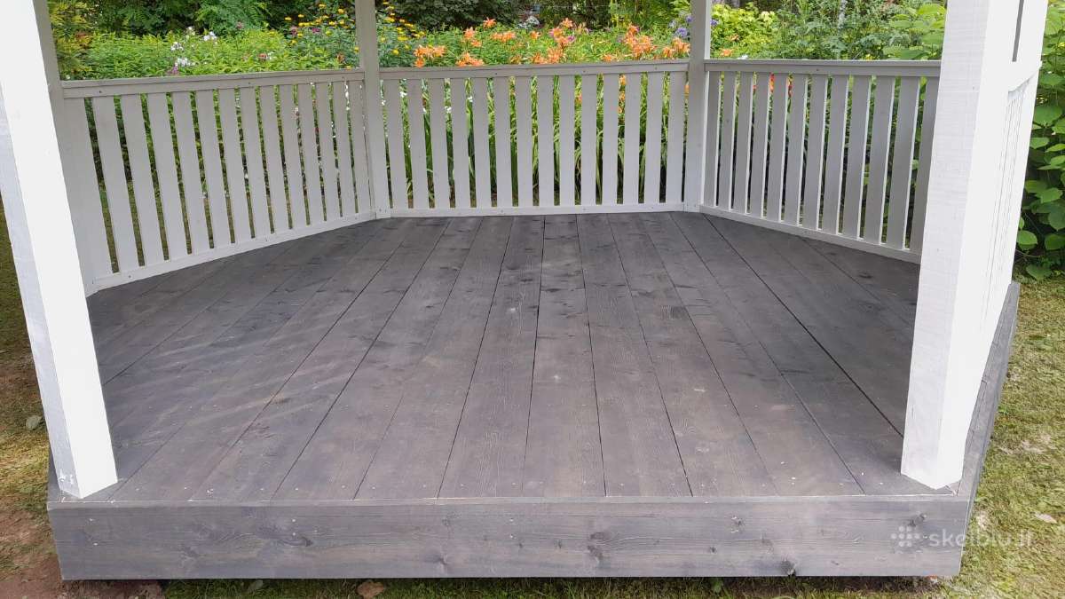 Šešiakampė medinė pavėsinė 12m² su montavimu - nuotraukos Nr. 4