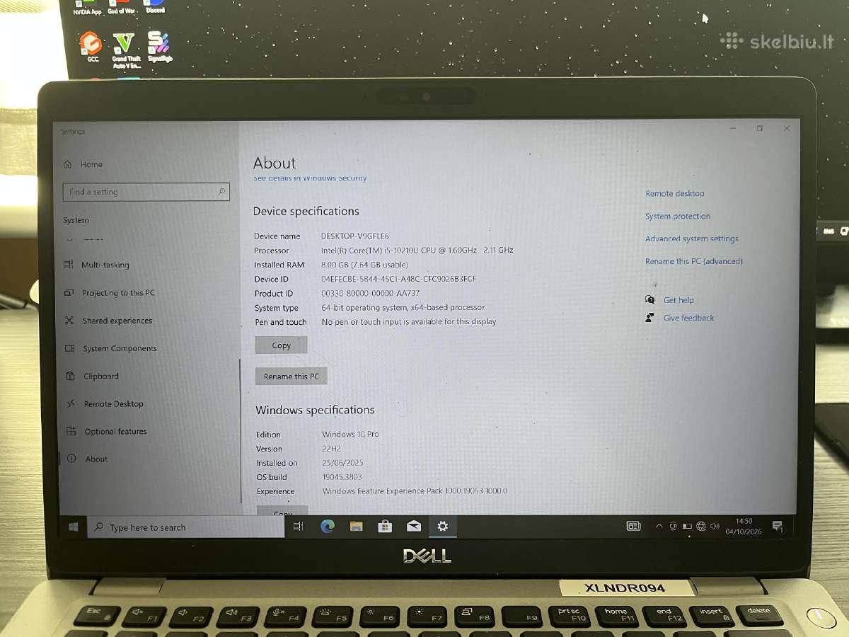 Nešiojamas kompiuteris Dell latitude 5510 - nuotraukos Nr. 4