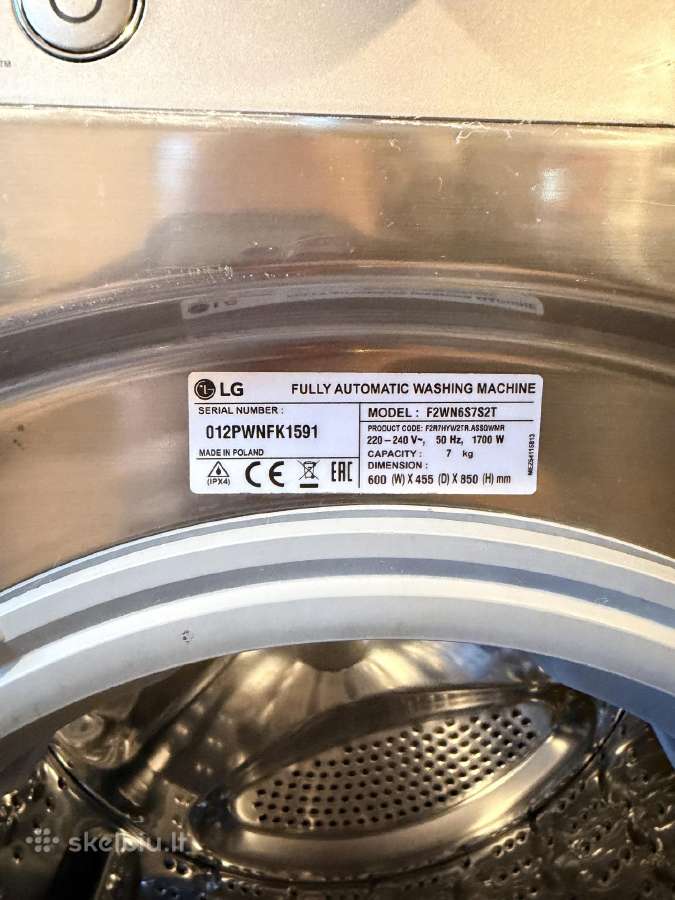 LG F2wn6s7s2t skalbimo mašina, 7 kg - nuotraukos Nr. 3