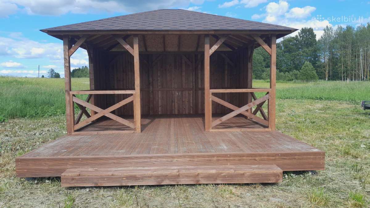 Moderni medinė sodo pavėsinė 4x5 m su terasa - nuotraukos Nr. 2