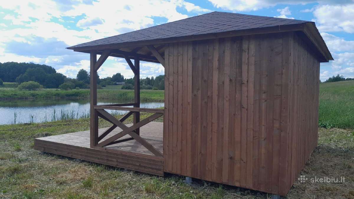 Moderni medinė sodo pavėsinė 4x5 m su terasa - nuotraukos Nr. 3