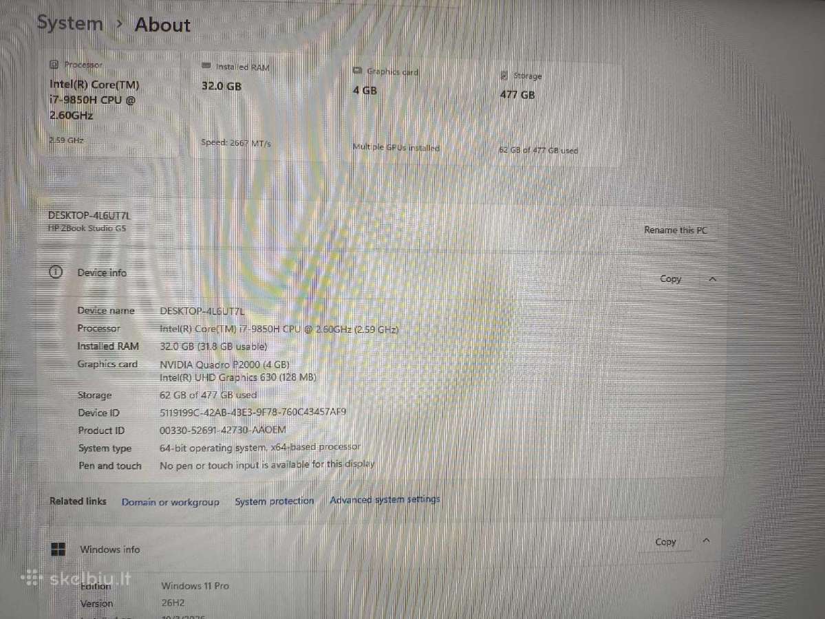 Zbook Studio 15.6 i7-9850h 32gb 512gb P2000 4gb - nuotraukos Nr. 4