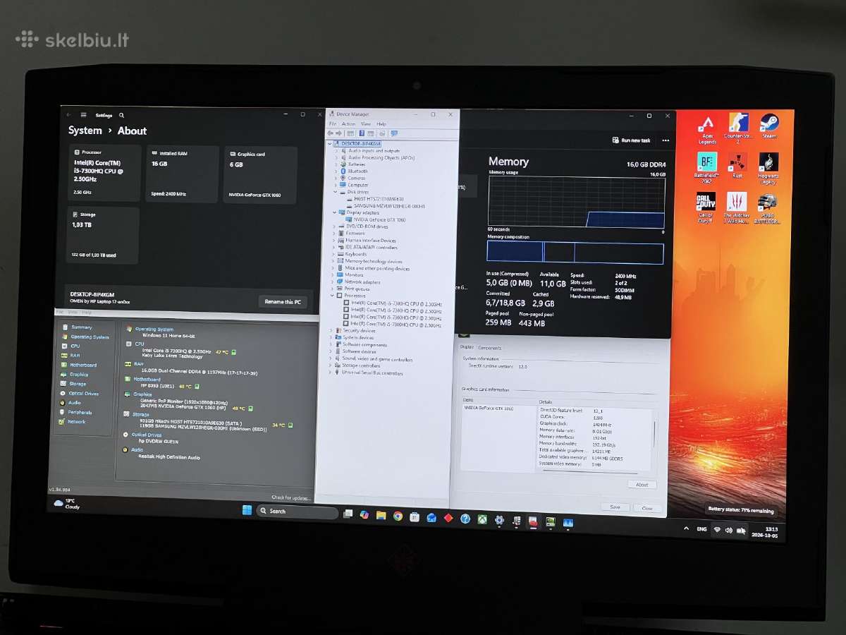 Parduodamas Hp Omen su Gtx 1060, 17.3 120hz, 1tb. - nuotraukos Nr. 9
