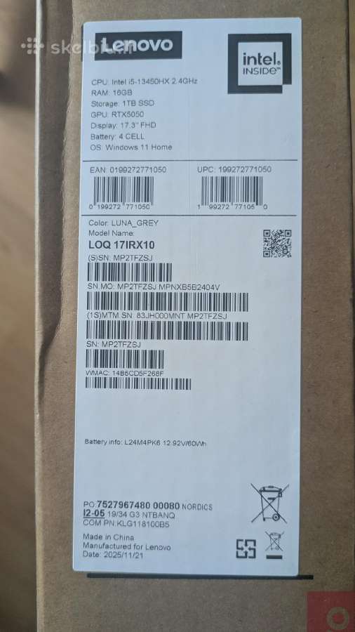Lenovo Loq 17.3/i5/16gb/1tb/rtx5050 - nuotraukos Nr. 7