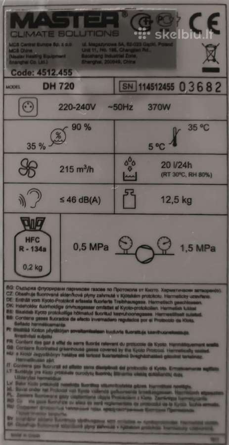 Drėgmės surinkėjas Master Dh 720. - nuotraukos Nr. 4