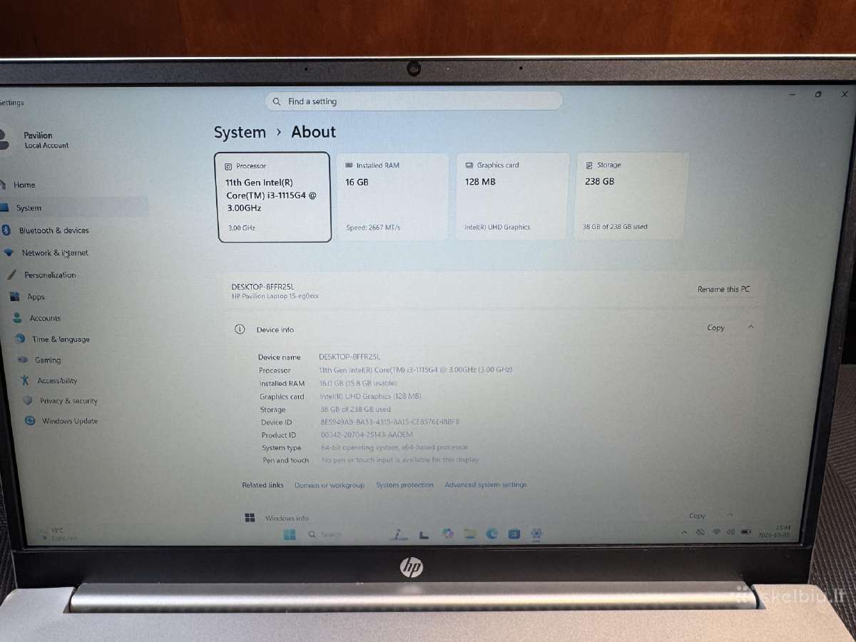 Hp Pavilion 15 Intel i3 11th, 16gb RAM, 256gb SSD - nuotraukos Nr. 9