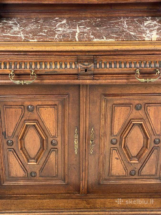 Ąžuolinė, drožinėta komoda su akmeniu - nuotraukos Nr. 13