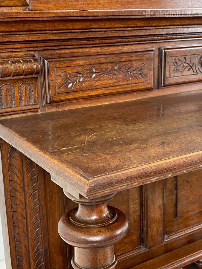 Ąžuolinė, drožinėta komoda su akmeniu - nuotraukos Nr. 18
