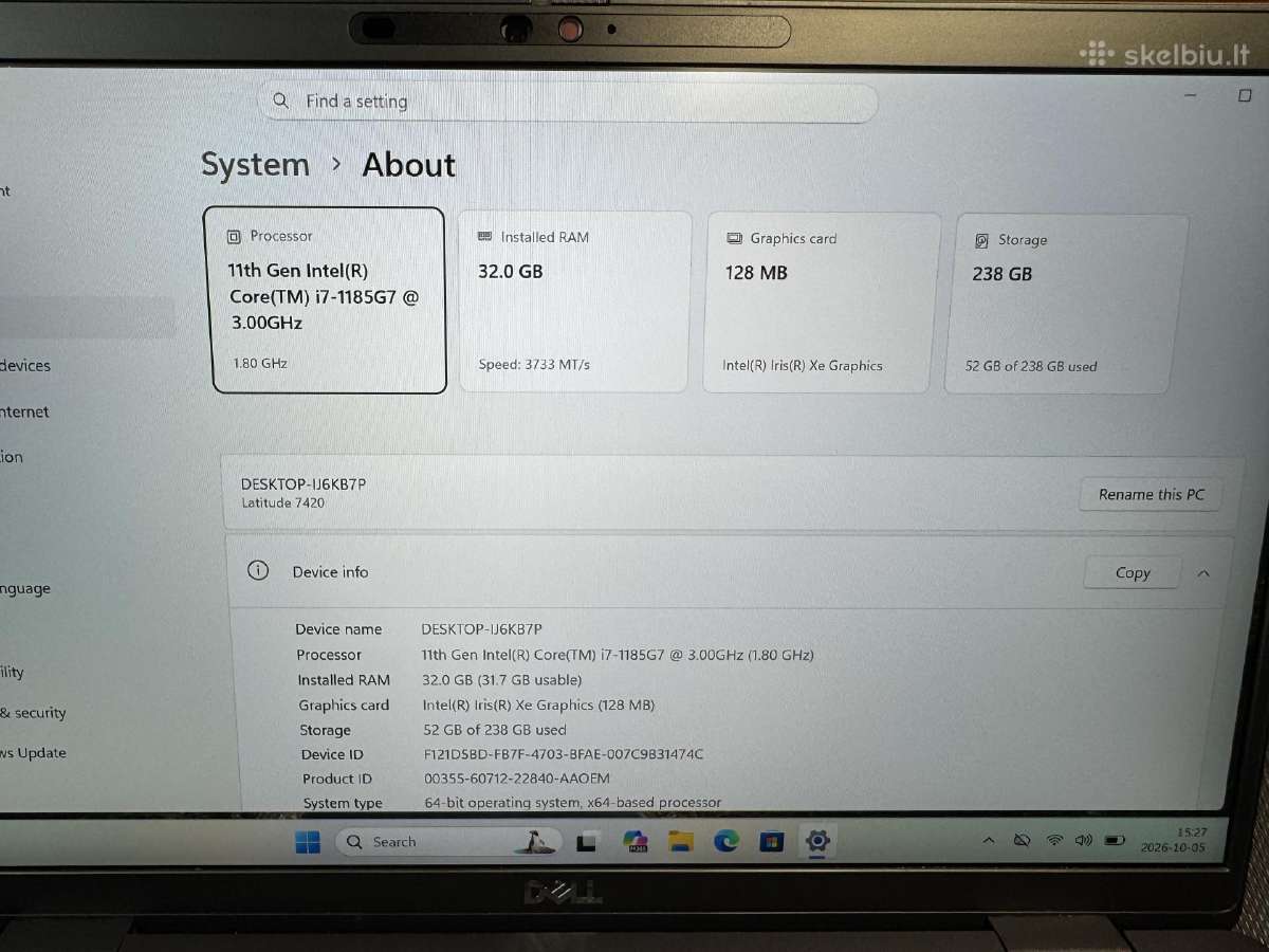 Dell Latitude 7420 i7-11th, 32gb RAM, 256gb SSD - nuotraukos Nr. 6