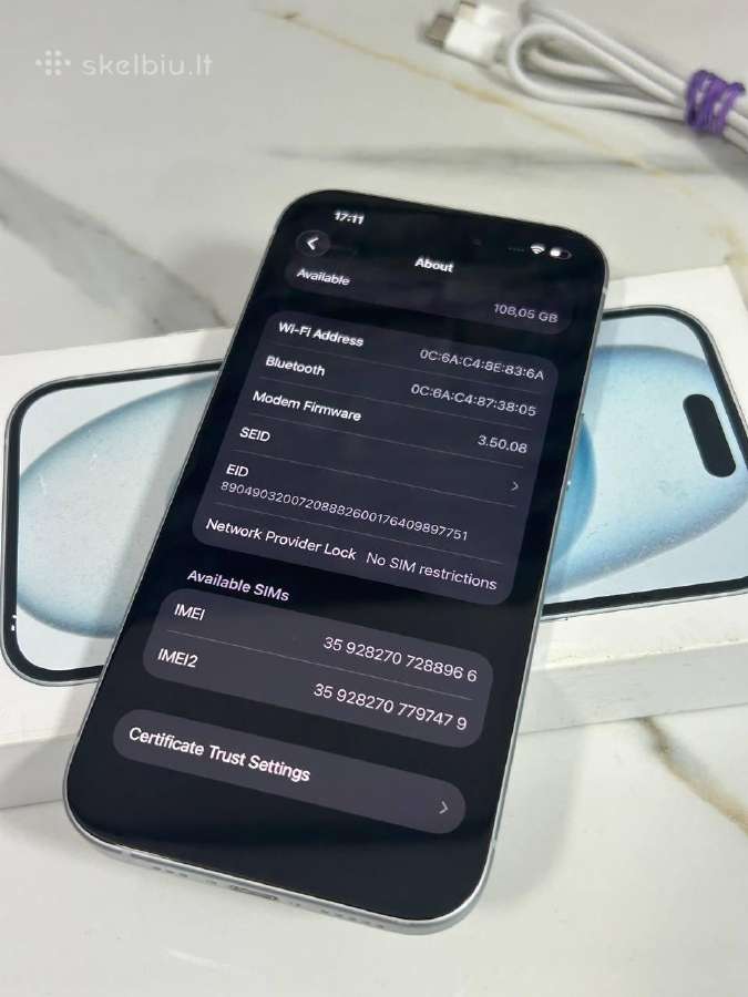 iPhone 15 128gb 82% Light Blue - nuotraukos Nr. 12