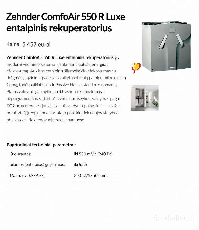 Zehnder Comfoair 550 entalpinis rekuperatorius - nuotraukos Nr. 2