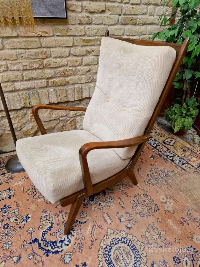 Vintažinis mid century bukmedžio masyvo fotelis - nuotraukos Nr. 10
