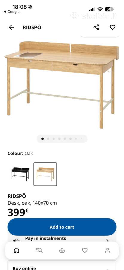 Ikea Ridspo azuolo/azuolo luksto rasomasis stalas - nuotraukos Nr. 5