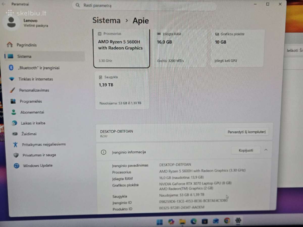 Lenovo Legion 5 R5/16gb/rtx3070/1.5tb/165hz - nuotraukos Nr. 4