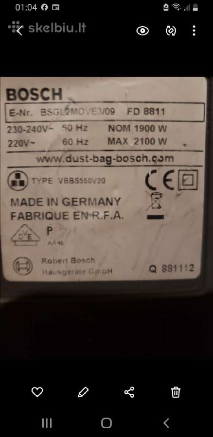 Dulkiu siurblys Bosch - nuotraukos Nr. 3
