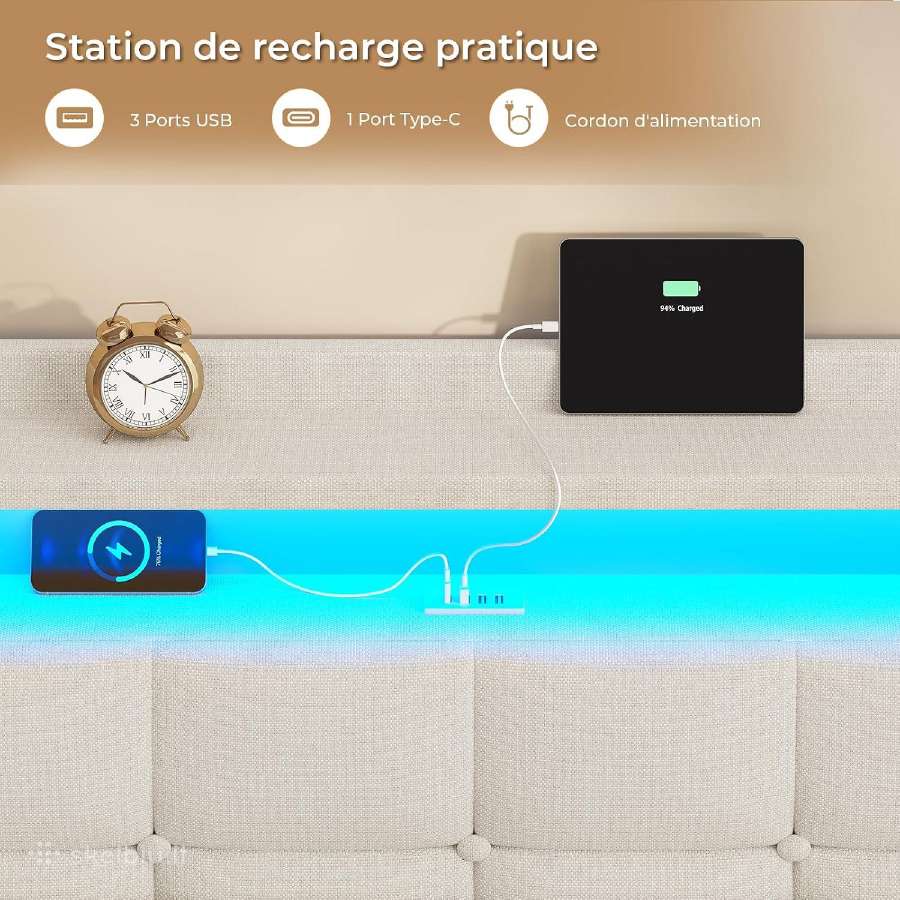 Lova 140x190 cm su LED, Usb/type-c - nuotraukos Nr. 3