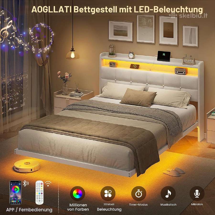 Lova 140x190 cm su LED, Usb/type-c - nuotraukos Nr. 4