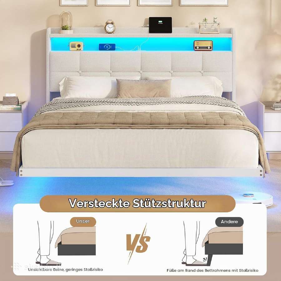 Lova 140x190 cm su LED, Usb/type-c - nuotraukos Nr. 5