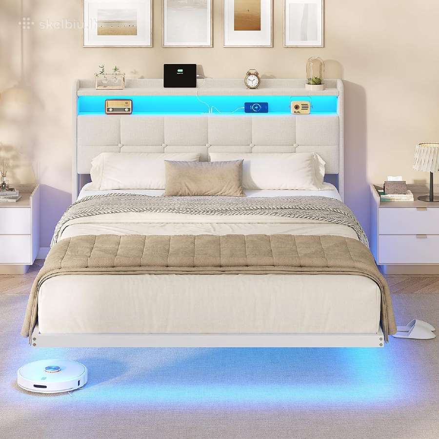 Lova 140x190 cm su LED, Usb/type-c - nuotraukos Nr. 7
