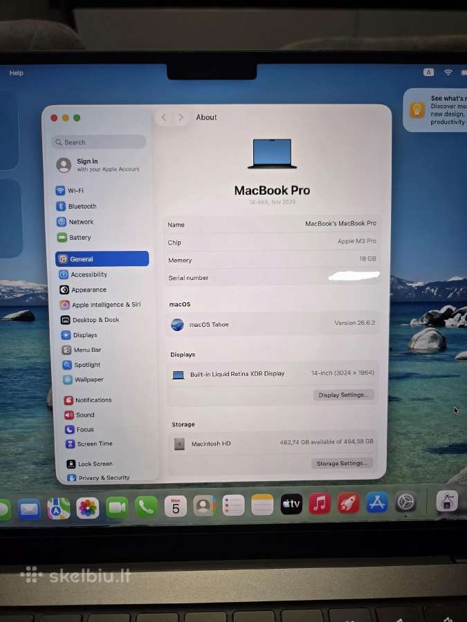 MacBook Pro 14 M3 Pro 18gb 512 GB - nuotraukos Nr. 9