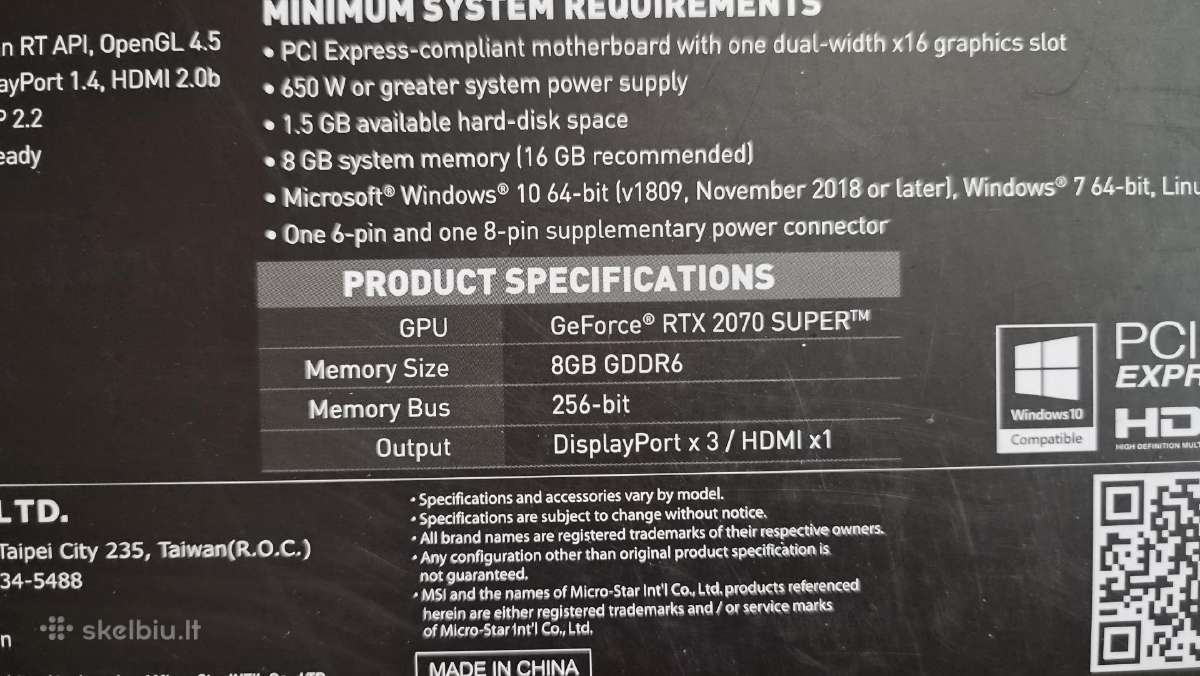 Msi Geforce Rtx 2070 Super Ventus Oc 8gb Gddr6 - nuotraukos Nr. 2