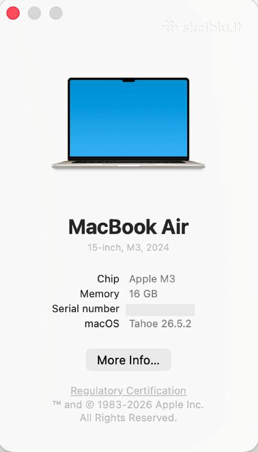 MacBook Air 15" M3 16 GB / 512 SSD - nuotraukos Nr. 3