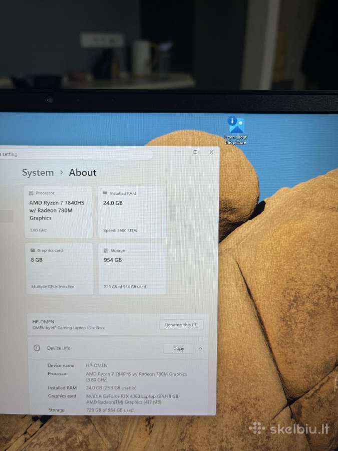 Hp Omen Rtx 4060, 24gb RAM, Ryzen 7480hs, 1tb SSD - nuotraukos Nr. 3
