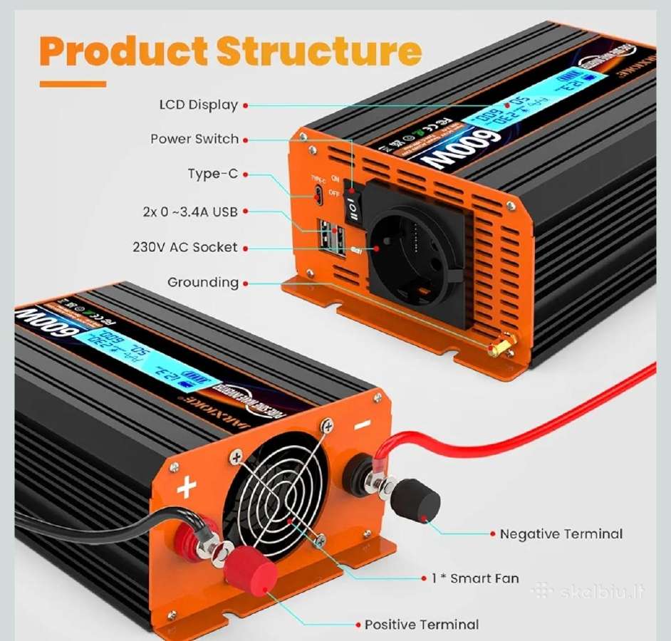 Įtampos keitiklis,inverteris 600w - nuotraukos Nr. 3