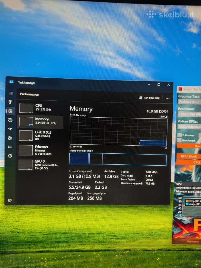 Estetiskas Rx 6600/ryzen 5 3600 Zaidimu/darbo Pc - nuotraukos Nr. 7