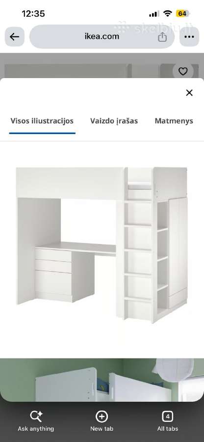 Ikea dviaukštė lova su rasuomoju stalu - nuotraukos Nr. 2