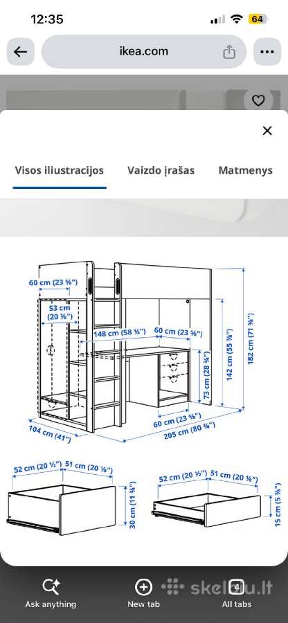 Ikea dviaukštė lova su rasuomoju stalu - nuotraukos Nr. 3