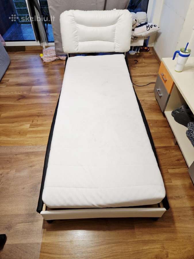 Lova 90x190 su LED, su čiužiniu, baltos spalvos - nuotraukos Nr. 5