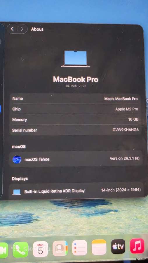 MacBook pro 14" M2 pro, 512gb, 16gb RAM - nuotraukos Nr. 8