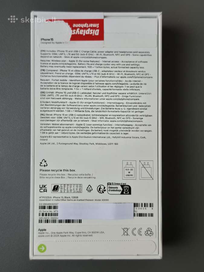Naujas iPhone 15 128 GB – neatidaryta dėžutė - nuotraukos Nr. 2