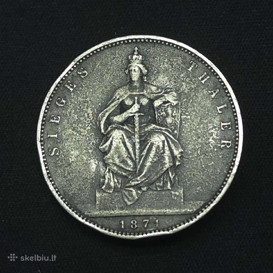 Sidabrinė moneta 1 taleris 1871 m (A) Siegesthaler - nuotraukos Nr. 10