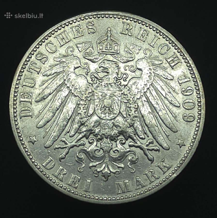 3 markės 1909 m. J Hamburgas, sidabras - nuotraukos Nr. 2