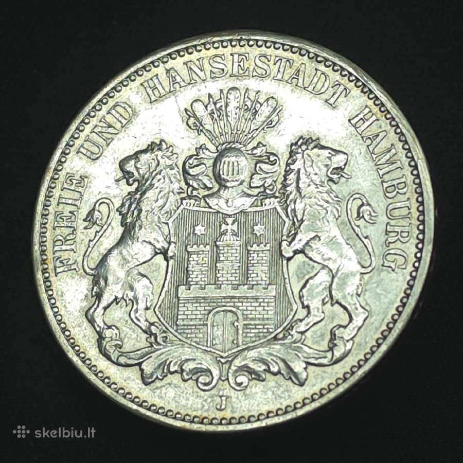 3 markės 1909 m. J Hamburgas, sidabras - nuotraukos Nr. 4