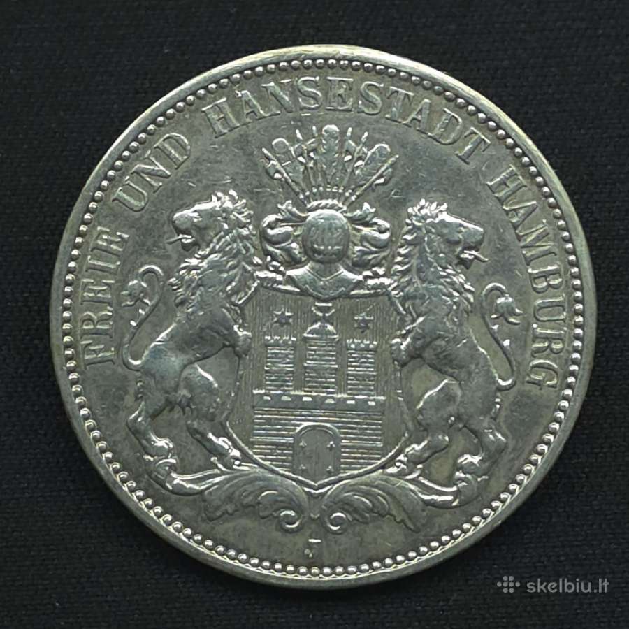 3 markės 1909 m. J Hamburgas, sidabras - nuotraukos Nr. 6